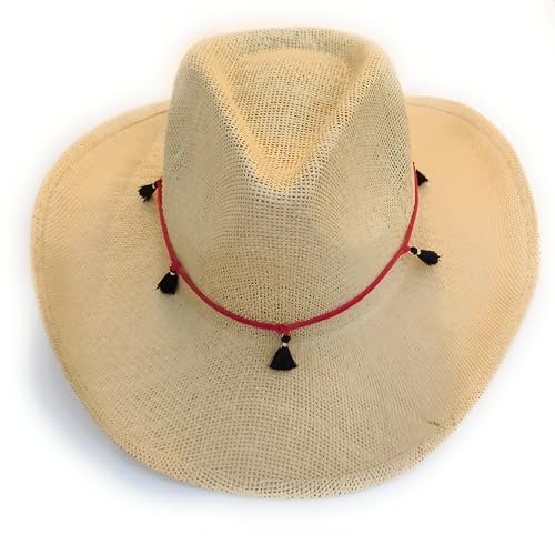 Hat Band Summer Fun Suede Knotted Tassels Adjustable Bolo Closure Red Black One Size