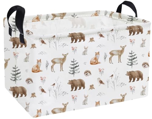 Image of Essme Rectangular Animal Basket,Kids Storage Bins Organizer with Handles for Woodland Room Decor, Gift Basket,Shelf Basket.(Woodland Animal)