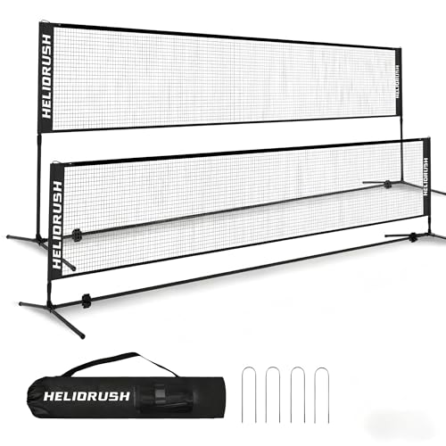 HELIORUSH Badmintonnetz Outdoor Höhenverstellbar 3m Tragbares Volleyball Netz für Garten mit Stabiler Stahlrahmen & HDPE Netz Federballnetz für Garten Pool Strand Tennis Kinder & Erwachsene
