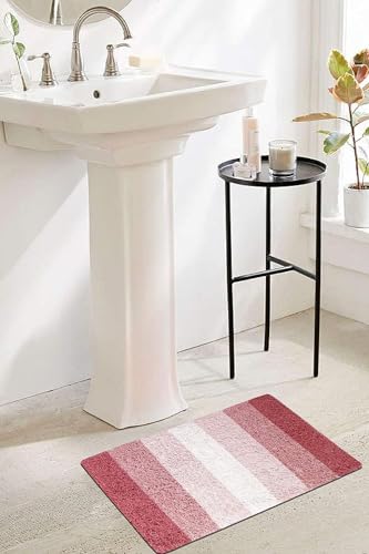 Image of THE HOME TALK Cotton Stripes Bathmats | Water Absorbent Runners | Floor Mats /Rugs for Kitchen, Bathroom | Ultra Soft Mats | Non-Slip | Pack of 2 | 40 x 60 cm | Peach