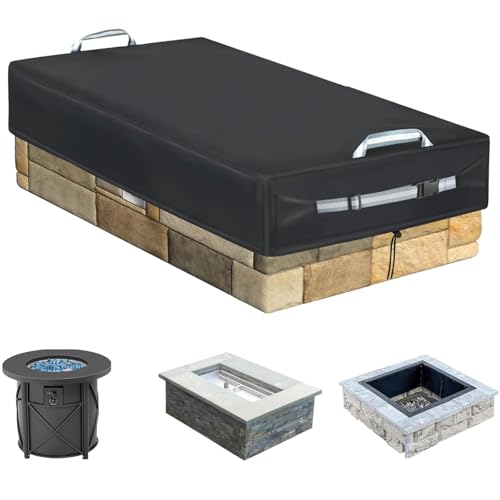 Rectangular Built In Stone Fire Pit Cover For In Ground Firepit, Gas Fire Pit Table Cover with Adjustable Buckle, UV Resistant Waterproof Built In Stone Firepits 62"L x 32"W x 8"H