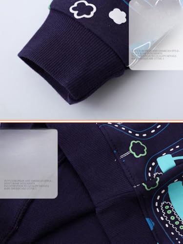 Rngeddg Toddle Boys Hoodies Sweatshirt Cool Car Print Pullover Fashion Warm Winter Contrast Color Grewneck Top (Dark blue,120/4-5 Y,Unisex,Big Kid,US,Age,4 Years,5 Years)