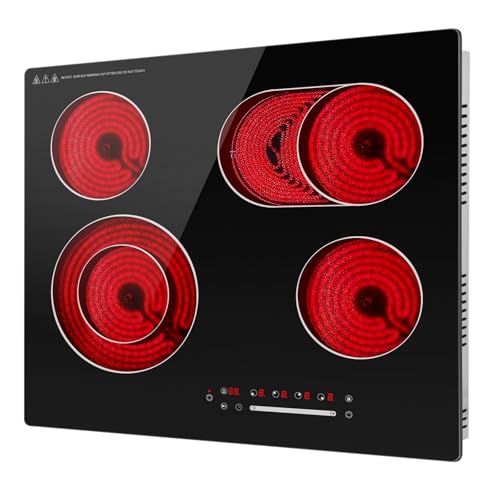 Alemania - Placa vitrocerámica, 60 cm, 4 chimeneas con doble zona y zona ovalada, control táctil deslizante, mesa de cocción infrarroja empotrable, 6700 W, 230 V