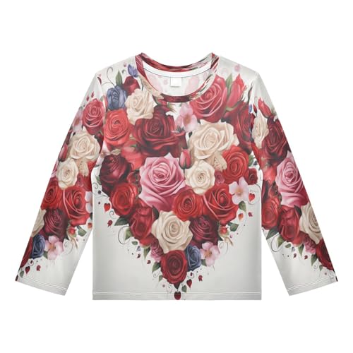 Boys Rash Guard Swim Shirt Long Sleeve UPF+ 50 Sun Shirts Quick Dry Shirt Love Heart Rose for Toddler Kids