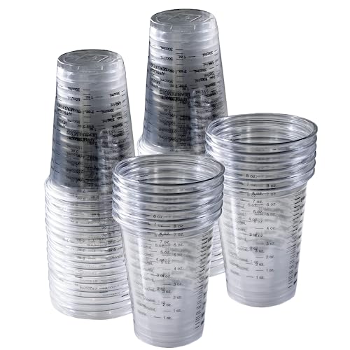 Disposable Measuring Cups 10 Oz [Pack Of 50] Clear Plastic Graduated For Measuring Intake And Output -Cooking And Baking - Mixing Drinks, Resin, Stain And Paint - Calibrated In Ml, Cc & Oz (50) #TOP12