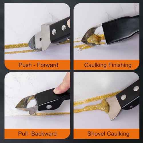 Matework Caulking Tool, Stainless Steel Caulk Remover Tool, 4 in 1 Caulking Removal Tool, For Kitchen Bathroom Shower, Black