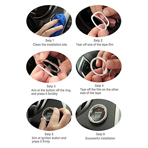 Tobatoba 6 Pack Crystal Rhinestone Car Bling Decorations Ring Emblem Sticker Decor Car Engine Start Stop Accessories For Men And Women, 6 Pieces #TOP5
