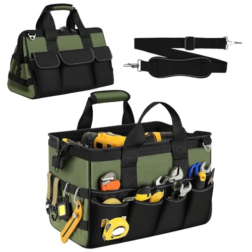 magictaill Heavy Duty Tool Bags, 15.5Inch Portable Wide Mouth Tool Box Organizer with 16 Pocket, Soft Handle with Adjustable Shoulder Strap Toolbag Father Day Dad Men Mechanic Birthday Gift