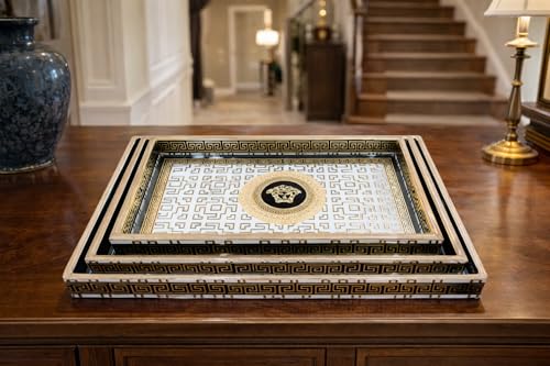 Image of Premium Wooden Serving Tray Set of 3 | Ethnic Indian Art Printed Tea, Coffee & Snack Trays | Decorative Multipurpose Home & Kitchen Serving Tray (B-02)