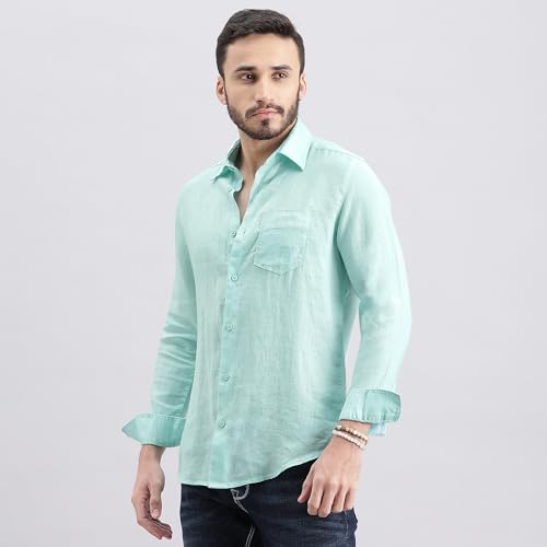 Image of ROOKIES Mens Full Sleeve Slim Fit 100% Lenin Shirt