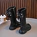 Cute Bowknot Winter Warm Faux Fur Boots for Girls:Fashion Knee High Winter Low Heels Shoes with Side Zipper Hiking Wedding Dress（Size13.5,Black