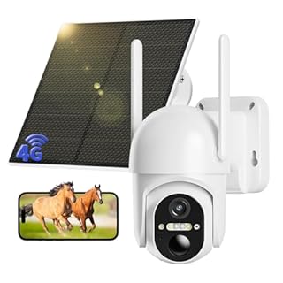 NUASI 4G LTE Telecamera con SIM Scheda, 2K 360° PTZ Telecamera Senza Fili Esterno con Pannello Solare, Visione Notturna a Colori, Audio Bidirezionale, PIR Rilevamento Videocamera, IP66 (Senza WiFi)