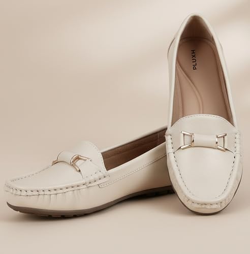 Image of Pluxh Women's Elegant Ballet Flats with Metal Accent | Soft Comfort Slip-On Shoes | Lightweight Everyday Footwear | Flexible Grip Sole | Office, Casual & Work Wear