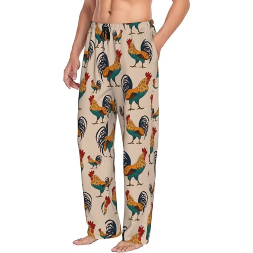 Mens Pajama Pants Bottoms With Pockets- Cartoon Cute Rooster Chicken Soft Men Lounge Pants, Comfy Mens Pj Pants