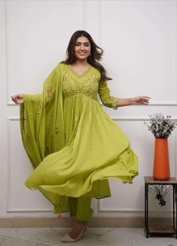 Image of Premium Cotton Embroidered Anarkali Suit Set for Women with Dupatta, Floral Embroidery, 3 Piece Set, Soft and Comfortable