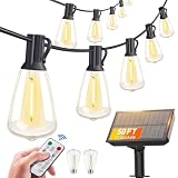 BLIATLUS 50FT Solar String Lights Outdoor Remote 17 Shatterproof LED Bulbs