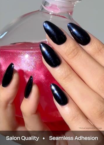 Image of ohora Semi Cured Gel Nail Strips (N Navy Chrome) - Works with Any Lamps, Salon-Quality, Long Lasting, Easy to Apply & Remove - Includes 2 Prep Pads, Nail File & Wooden Stick