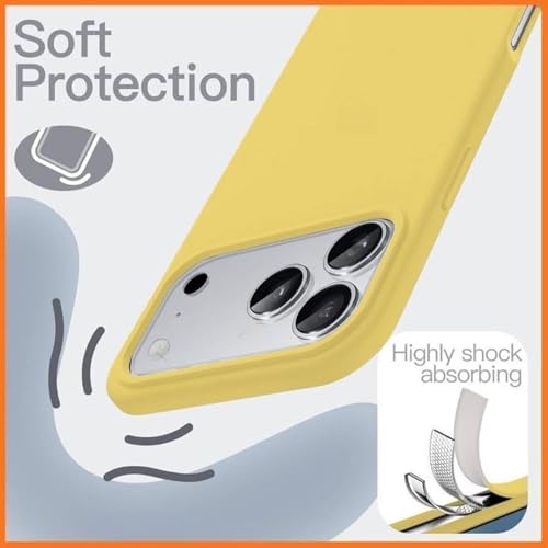 Image of Premium Liquid Silicone Case for iPhone 17 Pro - Slim Full Body Protective Back Cover with Soft Microfiber Lining, Anti-Slip Grip Scratch Resistant Phone Case (Yellow)