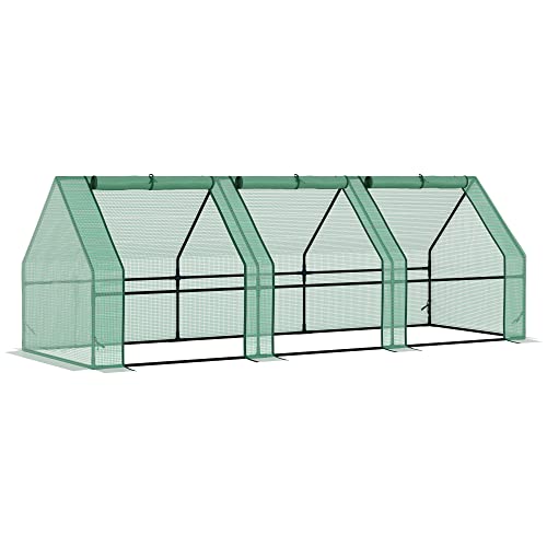 Outsunny Invernadero de Exterior Invernadero de Jardín 270x90x90 cm Tipo Caseta con 3 Ventanas Marco de Acero y Cubierta de PE 140g/㎡ para Cultivo Plantas Flores Tomates Verde