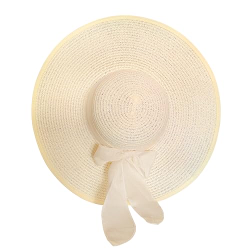 Womens Sun Straw Hat, Wide Brim UPF 50 Summer Hats Foldable Packable Floppy Beach Cap for Women U-Y-X8M (US, Alpha, One Size, Cream White)