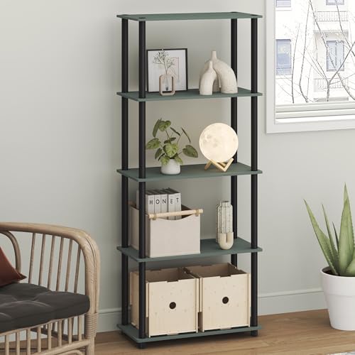 Image of Furinno Turn-N-Tube Storage Shelves, 5-Tier Book Shelf, Corner Shelf, Toolless Open Shelves, for Organization and Storage, Living Room, Garage, Home Office, Sage Green