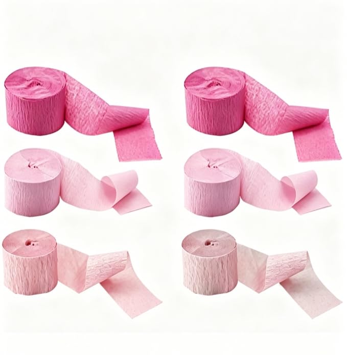 6 rolek papieru krepowego, różowa, 4,5 cm x 25 m, wstążki krepy, serpentyny, wielokolorowe, papier krepowy, papier krepowy, streamer na urodziny, dekoracja ślubna