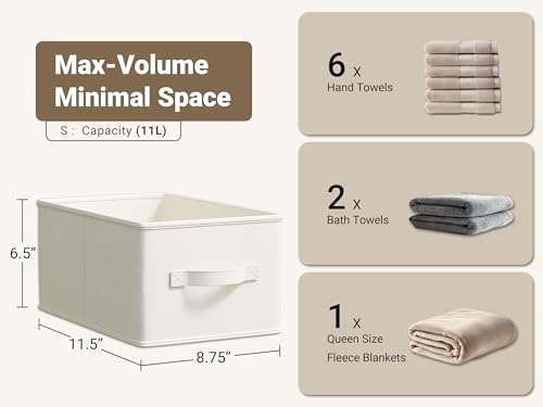 Image of LayerSpace 3 Pack Fabric Storage Bins for Shelves | 11.5x8.75x6.5in Storage Baskets | Fabric Closet Organizers and Storage Bins with Handles Home Organization| Linen Clothes Bins | White & Ivory