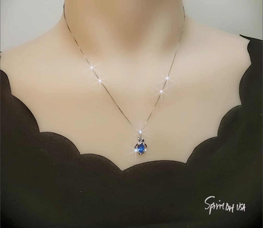 Simple Flower Blue Sapphire Necklace - 18KGP @ Sterling Silver - September Birthstone - Oval Cut 2 CT Lab Created Blue Sapphire Pendant jewelry 18" #161 - Image 8