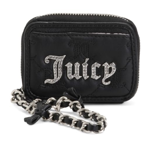 Juicy Couture Women’s Square Zip Around Wristlet Wallet – Card Holder with ID Window & Secure Zip Closure – Demure Liquorice Black