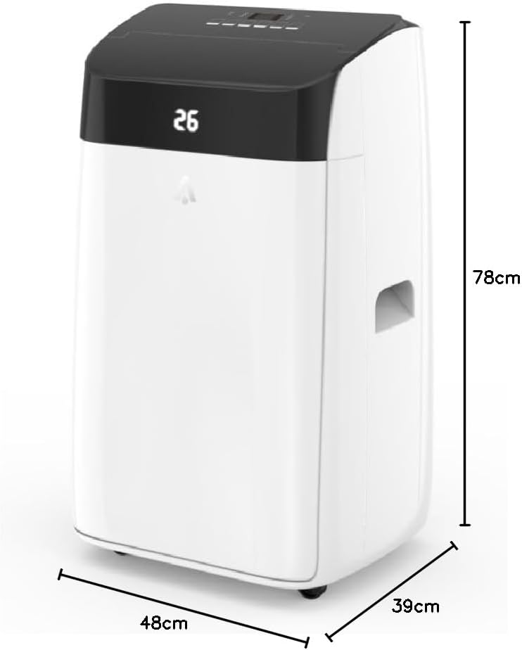 Dimensions of the Garvee Portable Air Conditioner: 48cm depth, 39cm width, 78cm height