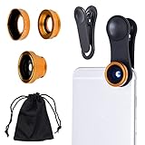 Universal 3in1 Cell Phone Camera Lens Kit for Smartphones Including - Fish Eye Lens / 2 in 1 Macro Lens & Wide Angle Lens/Universal Clip/Carry Pouch/Microfiber Cleaning Cloth