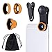Universal 3in1 Cell Phone Camera Lens Kit for Smartphones including - Fish Eye Lens / 2 in 1 Macro Lens & Wide Angle Lens / Universal Clip / Carry Pouch / Microfiber Cleaning Cloth