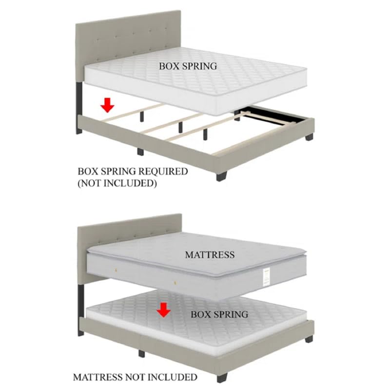 Image of HITHOS Solid Wood Modern Upholstered King Size Bed with Tufted Headboard and Without Storage | Wooden Double Bed Cot Furniture for Home Hotel Bedroom Living Room (Grey) 1 Year Warranty