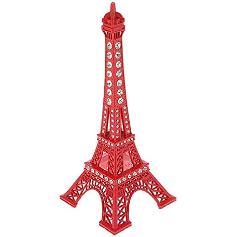 Taotenish Eiffel Tower Figurine Metal Paris Eiffel Tower Figurine Statue as Jewelry Stand Holder Vintage Model Decor - Red Cover