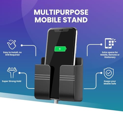 Image of EDNITA Premium Multi-Functional Wall Mobile Phone Holder | Sticky Stand for Charging & Storage | Self-Adhesive Wall Phone Holder with Hook | Bedroom, Office & Other (White & Black - Pack of 2)