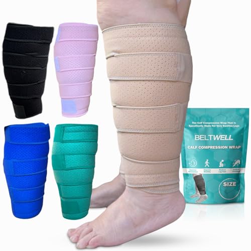 Beltwell® Adjustable Calf Compression Wrap for Swelling, Edema, Lipedema - Easy Leg Compression Sleeve for Circulation, Heaviness, Pain Relief - Ideal Lymphedema Leg Wrap (Beige, M - SHORT) 1 Wrap