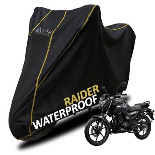 Image of Bike Body Cover TVS Raider 125 Full Body Cover with Waterproof, Dust Proof, UV Rays Protective, Tripple Stitching & Lightweight Two Wheeler Covers - Black with Waterproof Yellow Piping