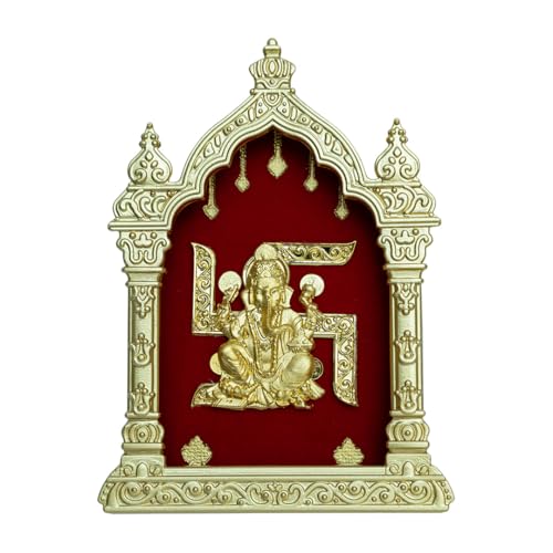 Image of EKA Temple Series Swastik Ganesha Table Top Premium Gold Foil Artwork with Metal Stand | Divine Lord Ganpati Inspired Spiritual Decor for Home, Office & Pooja Space | Auspicious Gift