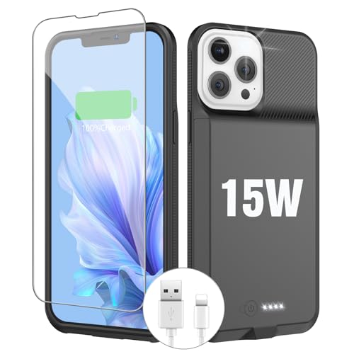 GIN FOXI Battery Case for iPhone 13 Pro Max/14 Pro Max/14 Plus, Slim 15W Fast 8000mAh Charger Case Protection Soft TPU Anti-Slip Charging Case for iPhone 13 ProMax/14 ProMax/14 Plus 6.7inch-Black