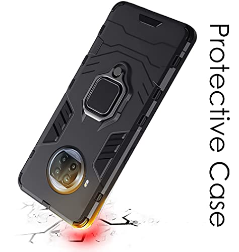 Image of WOW IMAGINE Shock Proof Back Case Mobile Cover for Vivo V21 5G | Back Cover Case (Tough Armor | Hybrid PC + TPU | Ring Holder & in-Built Kickstand | Black)