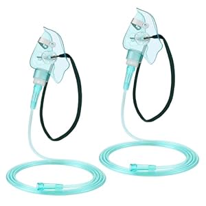 Geiserailie 2PCS Pediatric Elongated (M) Oxygen Mask with 6.6 Ft Tubing and Adjustable Elastic Strap, Pediatric Elongated Oxygen Mask with Tubing, Breathing Masks for Face