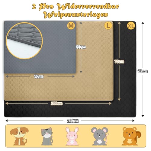 E-THOL Hunde-Katzen-Trainingsunterlage 2-TLG. Set | Extra stark saugfähig | Wasserdicht & rutschfest | Waschbar & wiederverwendbar | Für Welpen & Haustiere (Braun, 50x70cm) – Bild 3