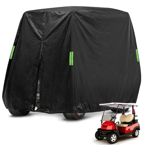 SPORTYOUTH Golf Cart Cover 2 Passenger, 300D Fabric with Reflective Strips Universal Fits EZ GO, Club Car, Yamaha, Honda, Black Sunproof Anti-Dust Waterproof Heavy Duty Golfcart Cover