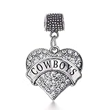 Inspired Silver - Cowboys Memory Charm for Women - Silver Pave Heart Charm for Bracelet with Cubic Zirconia Jewelry