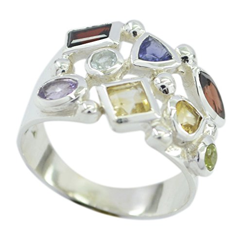 Bague en argent sterling 925 anti-allergie avec véritables pierres naturelles toutes tailles