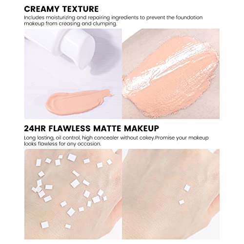 Freeorr 2Pcs Liquid Foundation Matte Full Coverage,Makeup Foundation Long Lasting Waterproof, Matte Oil Control Concealer Foundation Makeup Cream,103 Warm Peach-30Ml #TOP4