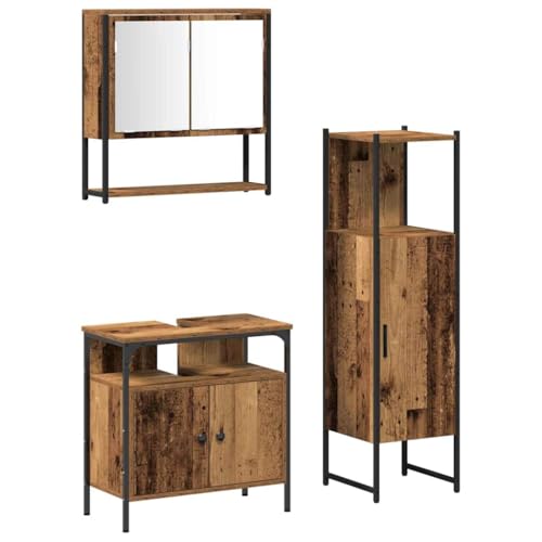 vidaXL Conjunto de Muebles de Baño Rústico de 3 Piezas | Acabado Madera Vieja 6 Puertas y Estantes de Madera Recuperada con Marco de Metal Ideal para Almacenamiento Cabinet Independiente Vanity Piso
