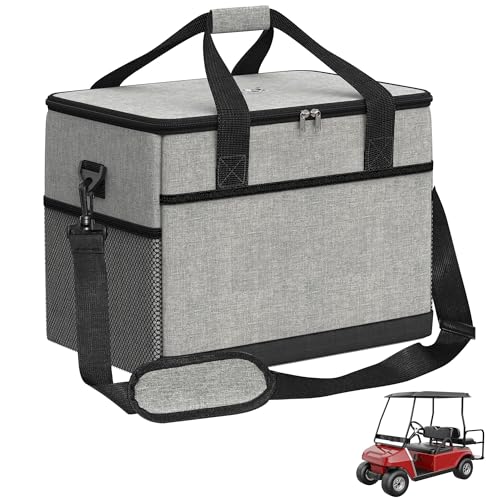10L0L Golf Cart Cooler Bag Soft Sided, 12 Can Leakproof Insulated Cooler Backpack Multi-Pocket for Golf Car Accessories, Collapsible, Waterproof, Fits Camping, Kayaking, Fishing Ice Pack Chest-Gray