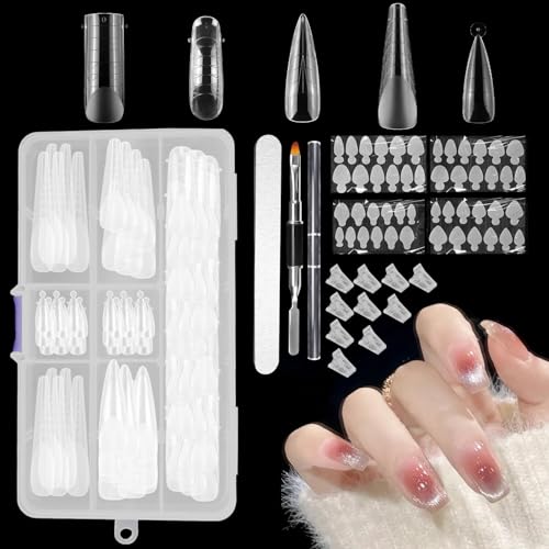 Fosoloni 100 Stück Dual Nail Forms Set, Nagelverlängerung Kit für gelnägel Acryl Nägel mit 12 Stück Nagelspitzen Clip,1 Stück Dual-Ended Acryl Malpinsel und 1 Stück Nagelfeilen Nail Art Extension Tool