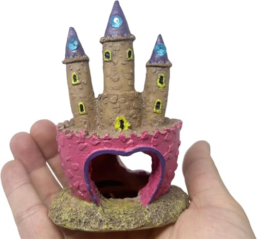 Image of Small Cartoon Aquarium Castle Decor, Mini Cute Pink Castle Hide Cave Hideouts for Small Fishes Shrimp Crab Fish Larvaes Cichlid, Princess Style Castles Statue Birthday Party Table Decor - 11 x 8 cm